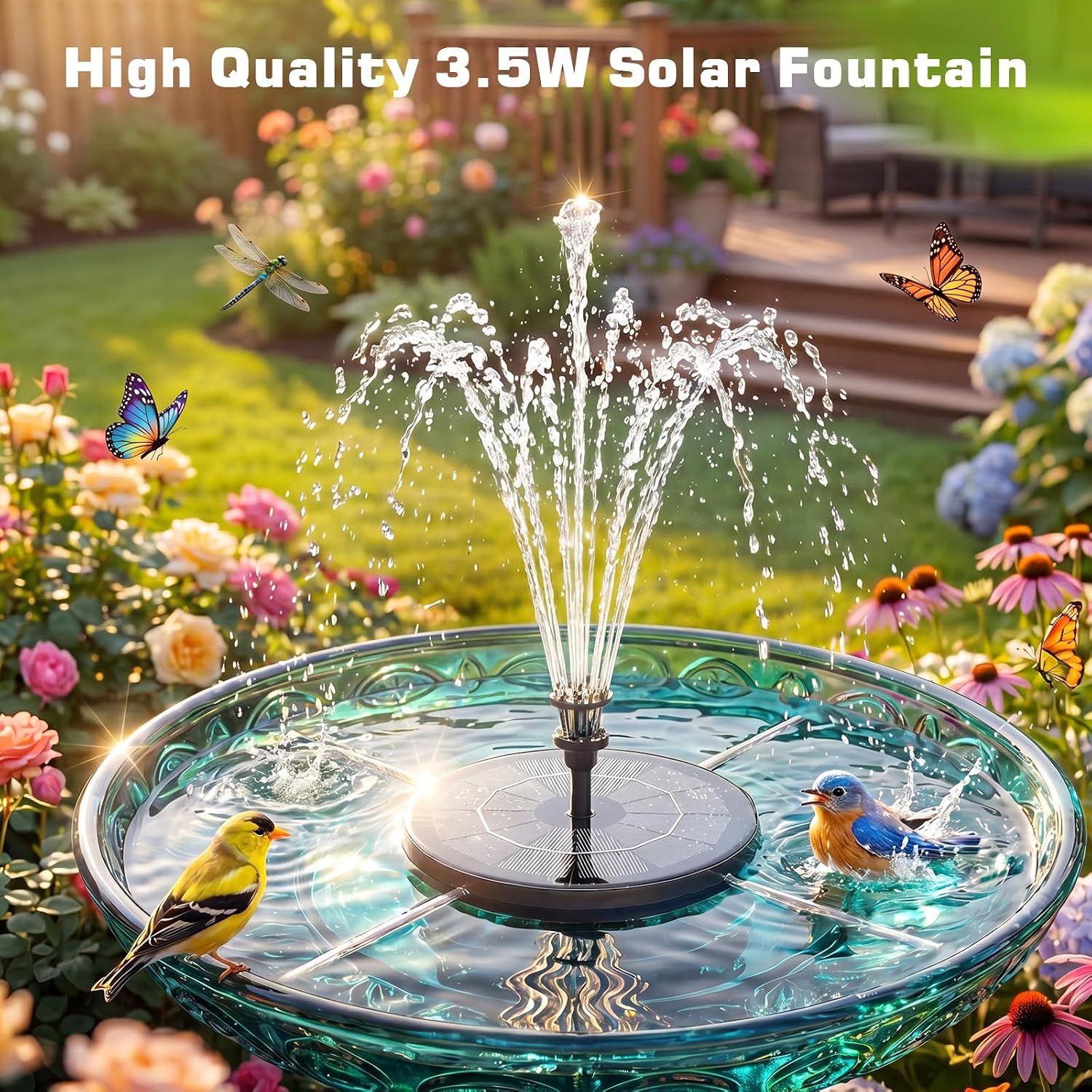 AISITIN 3.5W solar fountain pump with 1500mAh battery for bird bath