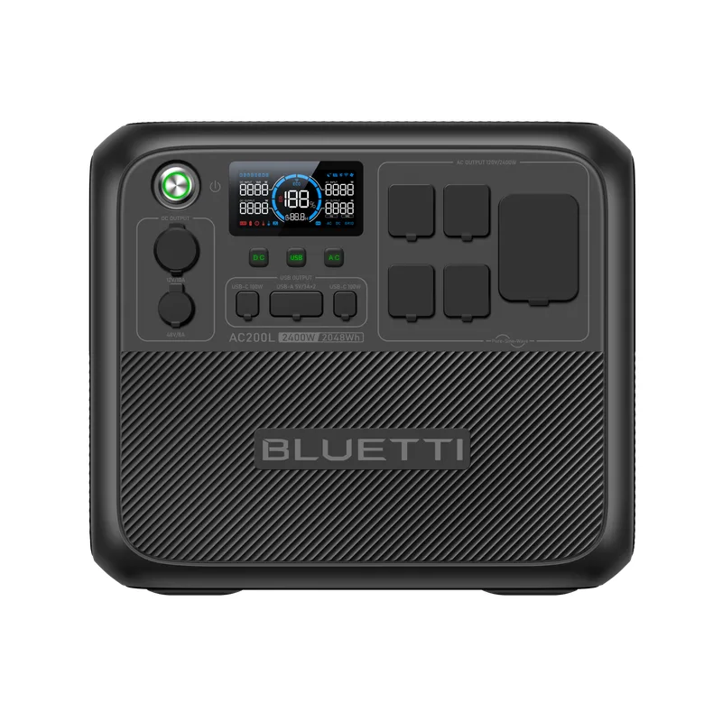 BLUETTI AC200L portable power station — 2,400W output, 2,048Wh LiFePO4 battery with modular expansion