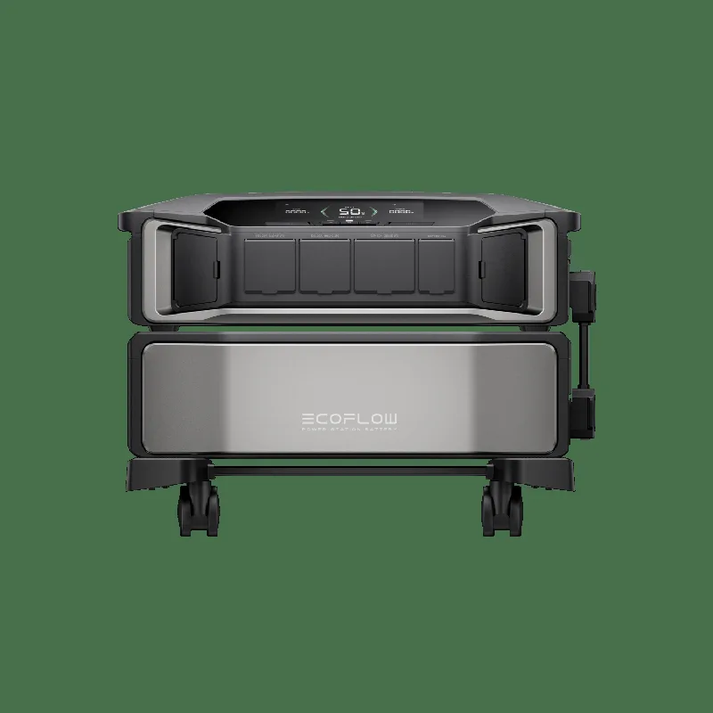 EcoFlow DELTA Pro Ultra — inverter and battery unit on caster wheels, front view showing display and outlets
