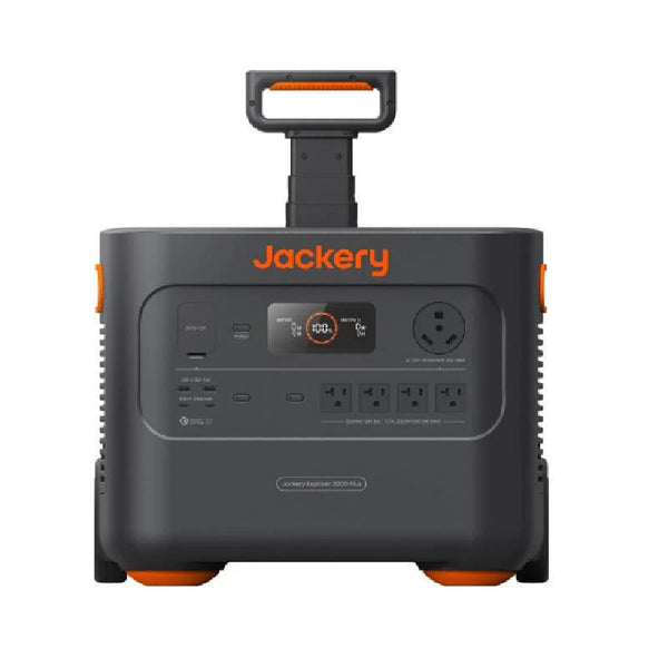 Jackery Explorer 2000 Plus Portable Power Station — orange and black, with handle and wheels